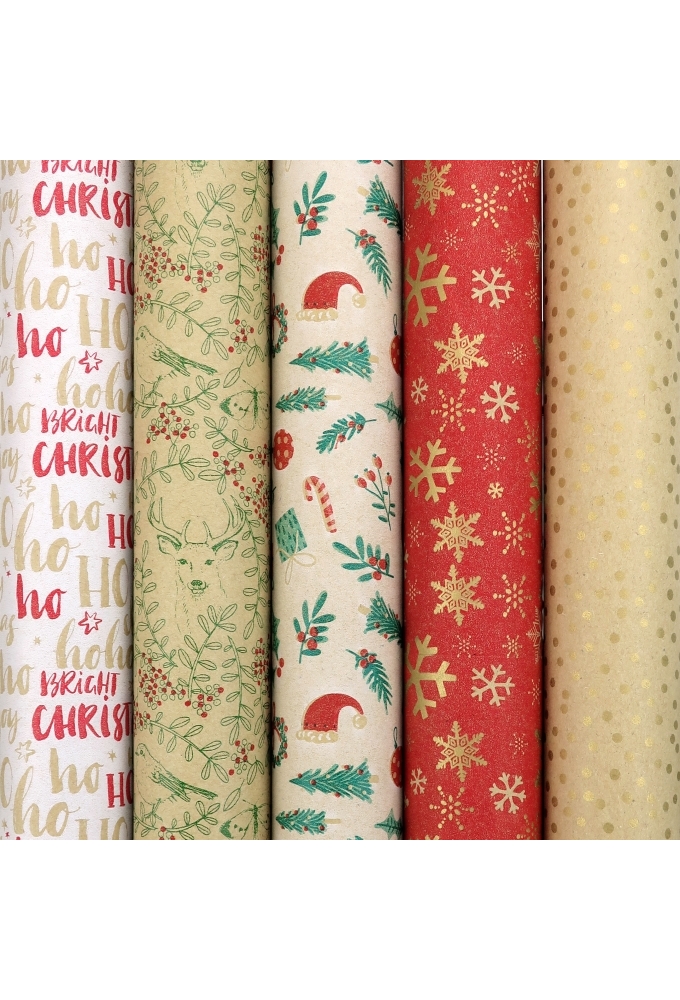 Kadopapier Consumentenrollen Winter Kraft Dots 70cm x 2meter 1stuks