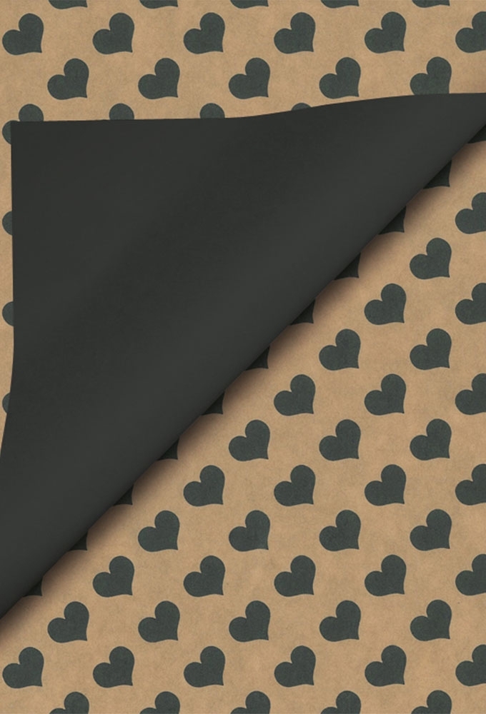 Geschenkpapier Dubbelzijdig kraft hearts black & black 30cm x 100meter