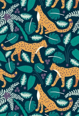 Geschenkpapier Coated Panther and leafs 50cm x 200meter