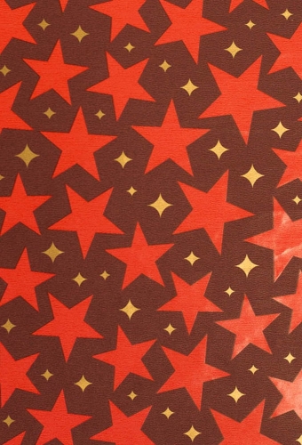Kerstpapier Coated Papier Glittersterren Rood 30cm  x 200meter