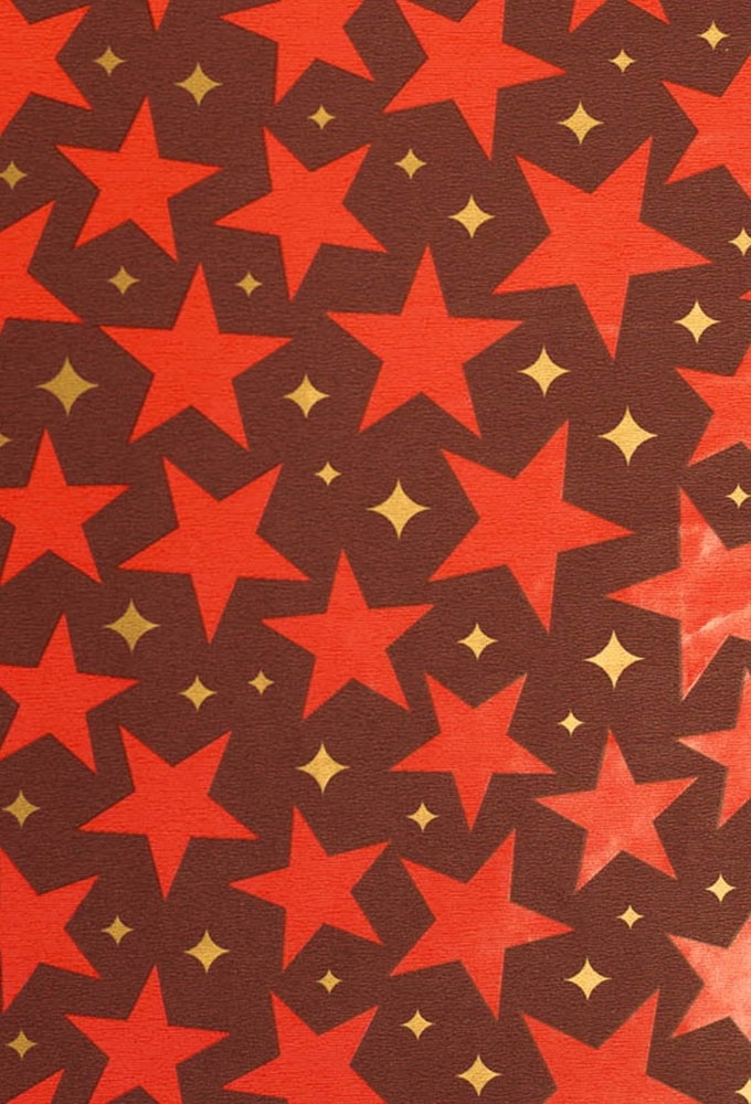 Kerstpapier Coated Papier Glittersterren Rood 30cm  x 200meter