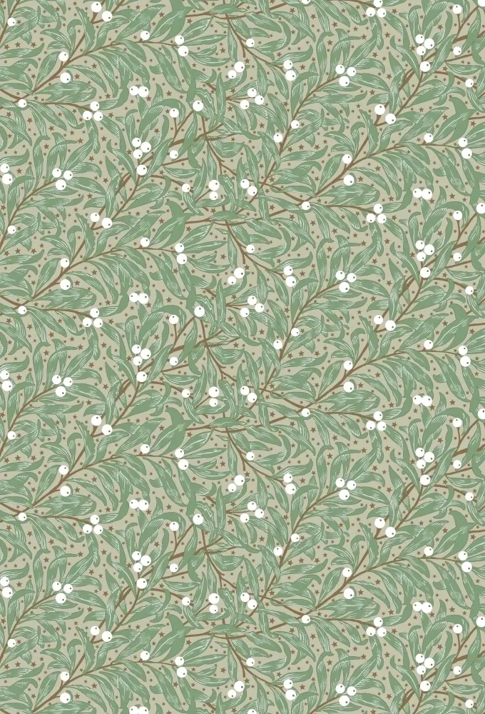 Kerstpapier Berries and Leaves Creme 30cm x 200meter