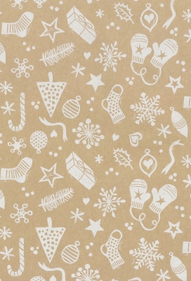 Kerstpapier Bruin Kraft Beige Kerstsymbool Mix 30cm  x 200meter