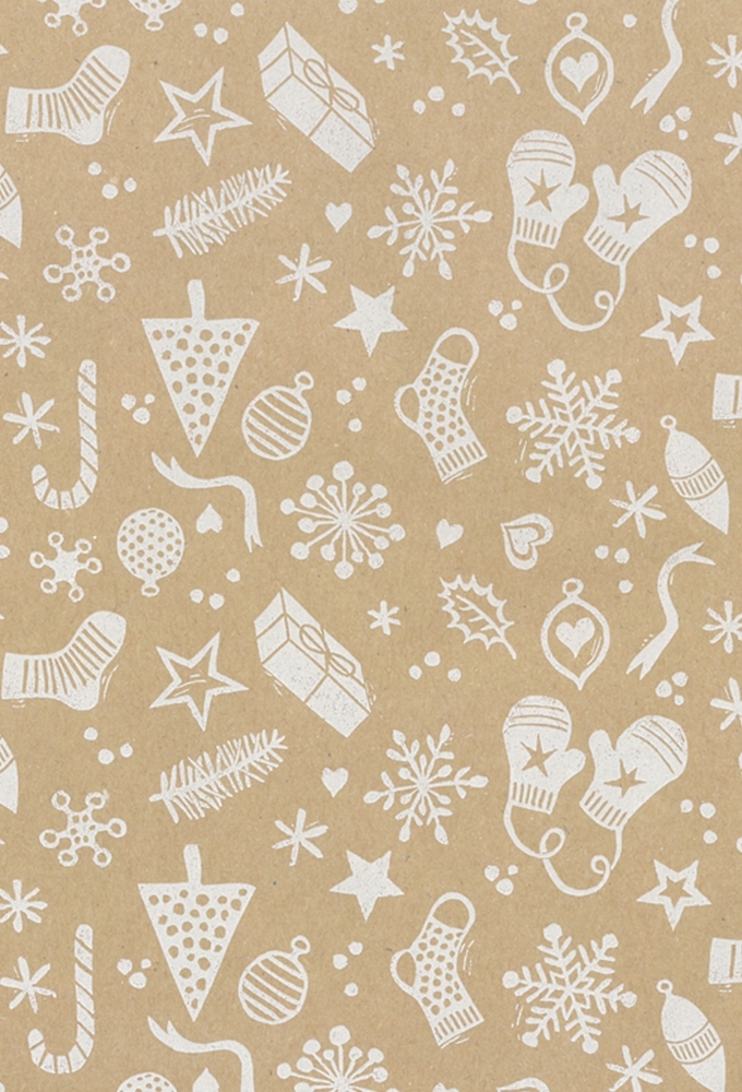 Kerstpapier Bruin Kraft Beige Kerstsymbool Mix 30cm  x 200meter