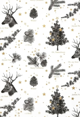 Luxe Kerstpapier Oh My Deer Wit & Goud 30cm x 200meter