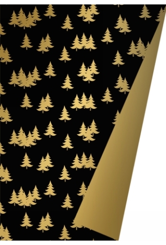 Kerstpapier Dubbelzijdig Xmas Trees Zwart & Goud 40 cm x 175meter