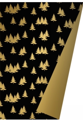 Kerstpapier Dubbelzijdig Xmas Trees Zwart & Goud 40 cm x 175meter
