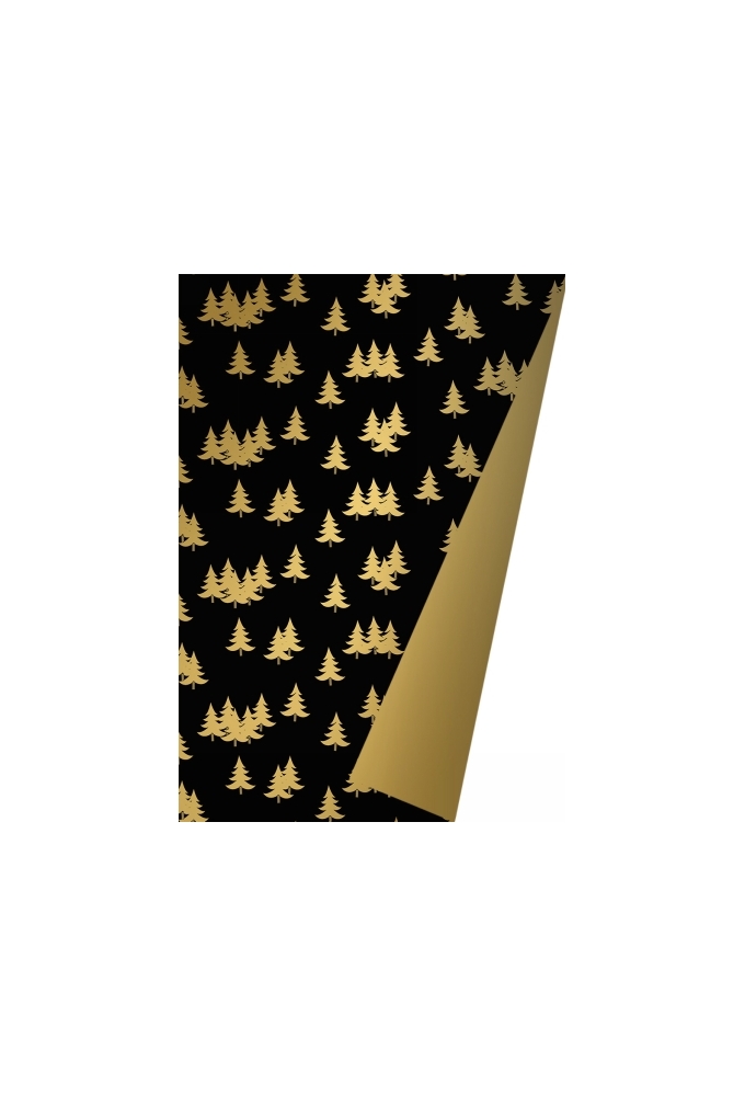 Kerstpapier Dubbelzijdig Xmas Trees Zwart & Goud 40 cm x 175meter
