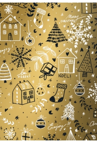 Kerstpapier Luxe Happy Holidays Goud 40 cm x  200meter