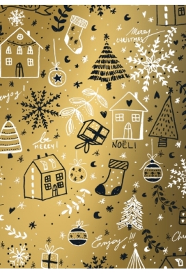 Kerstpapier Luxe Happy Holidays Goud 40 cm x  200meter