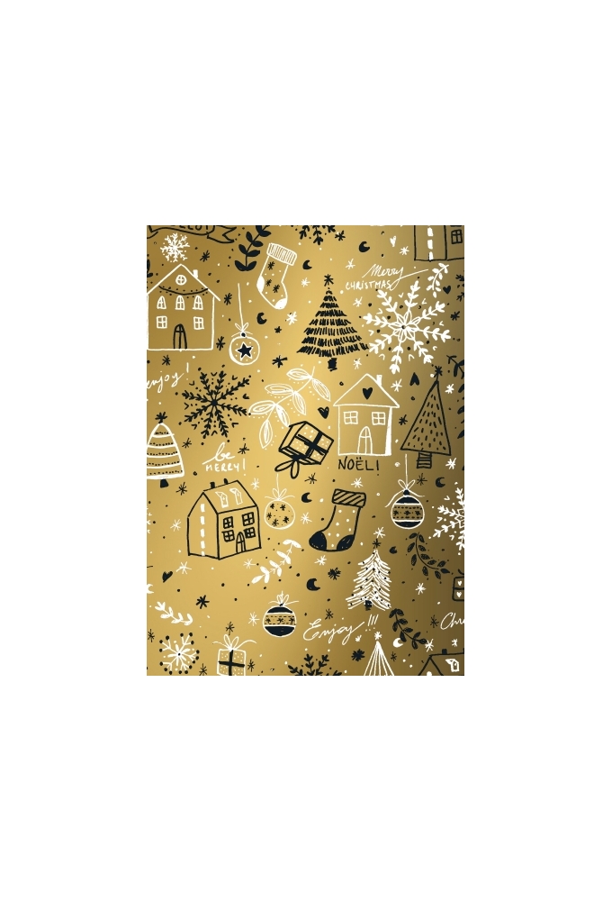 Kerstpapier Luxe Happy Holidays Goud 40 cm x  200meter