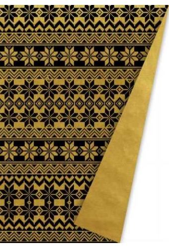 AKTIE Kerstpapier Dubbelzijdig Norway Goud & Zwart 50cm x 100meter