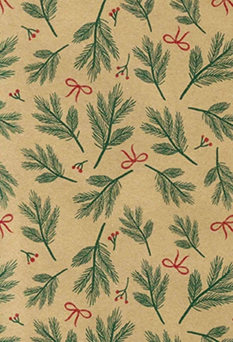 Kerstpapier Bruin Kraft Kerstblad Groen 50cm x 200meter