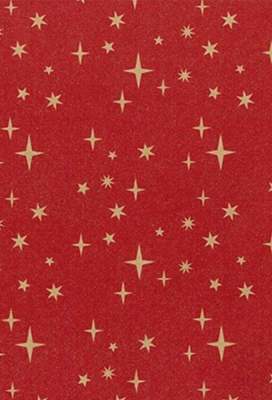 Kerstpapier Bruin Kraft Sterren Rood 50cm x 200meter