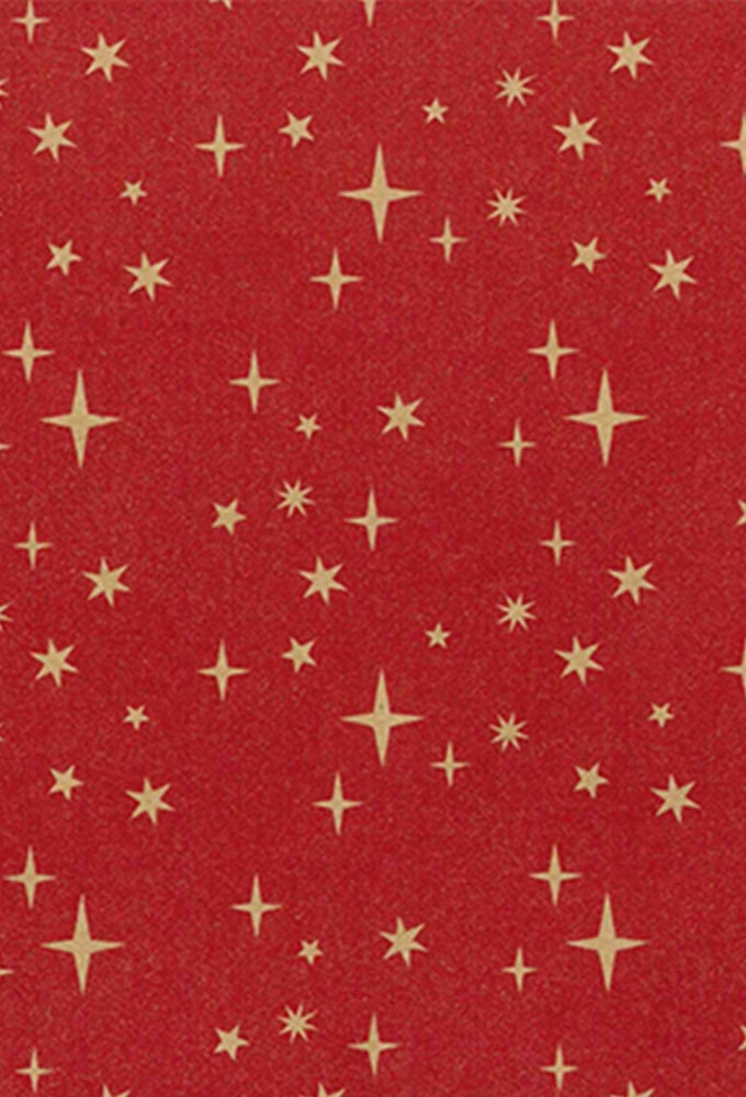 Kerstpapier Bruin Kraft Sterren Rood 50cm x 200meter