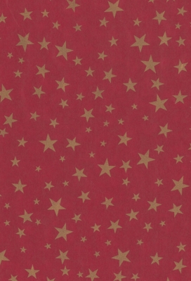 Kerstpapier Bruin Kraft Sterrenregen Rood 50cm  x 200meter