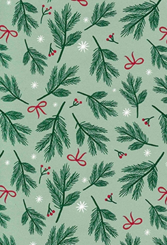 Kerstpapier Coated Kerstblad Groen 50cm x 200meter