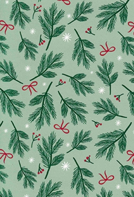 Kerstpapier Coated Kerstblad Groen 50cm x 200meter