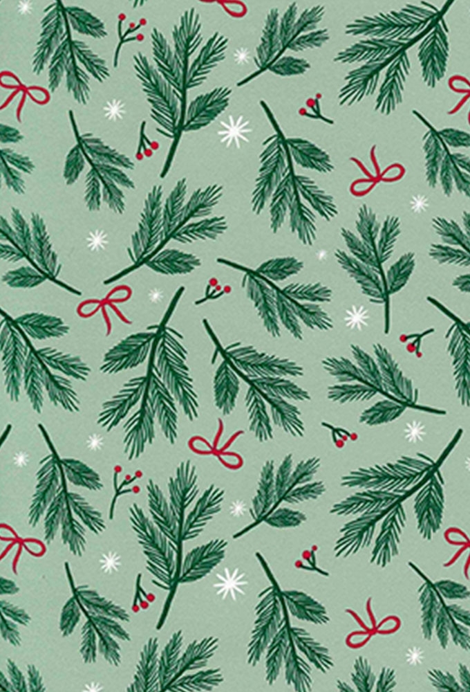 Kerstpapier Coated Kerstblad Groen 50cm x 200meter