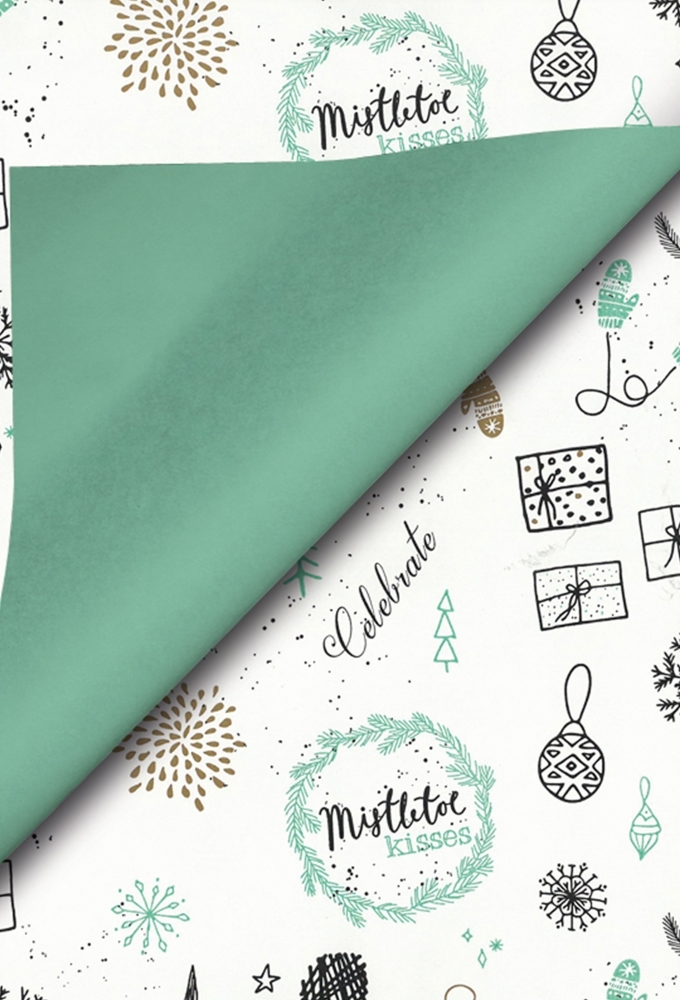 Kerstpapier Coated Papier Dz Bedrukt Pastel Kerstsymbolen 50cm x 200m