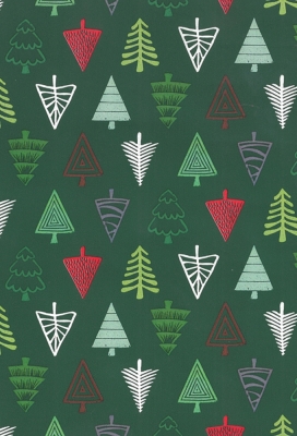 Kerstpapier Coated Papier Groene Driehoek Bomen 50cm  x 200meter