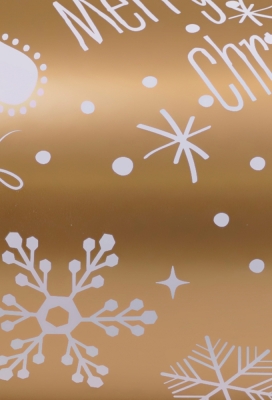 Kerstpapier Coated Papier Sneeuwvlokken Goud 50cm  x 200meter