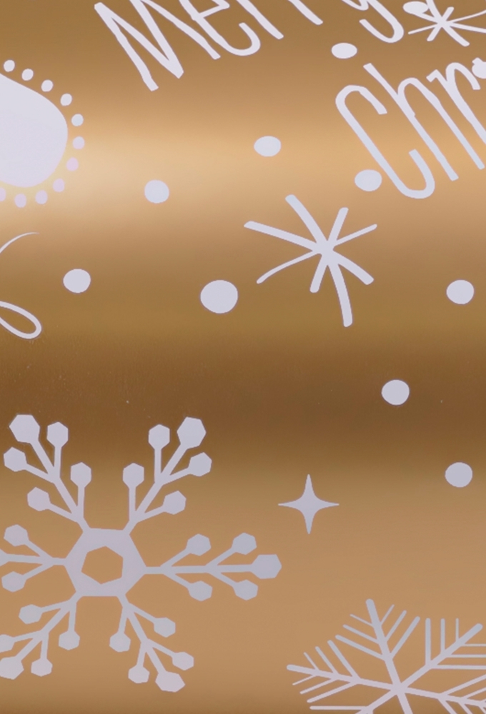 Kerstpapier Coated Papier Sneeuwvlokken Goud 50cm  x 200meter