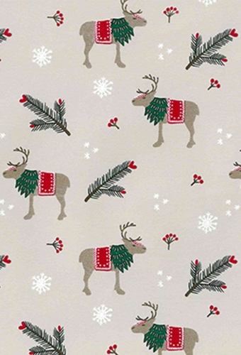 Kerstpapier Coated Rendier & Dennentak in Rood Groen 50cm x 200meter