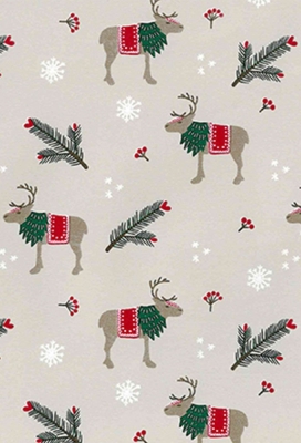 Kerstpapier Coated Rendier & Dennentak in Rood Groen 50cm x 200meter