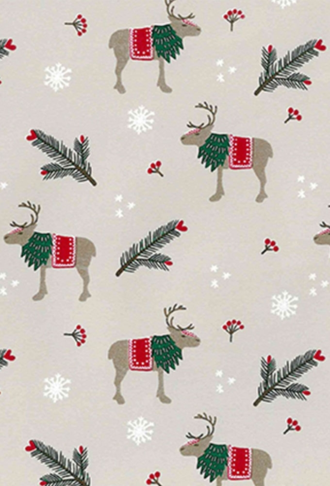 Kerstpapier Coated Rendier & Dennentak in Rood Groen 50cm x 200meter