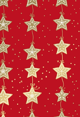 Kerstpapier Coated Warm Kerstrood Sterren 50cm x 200meter