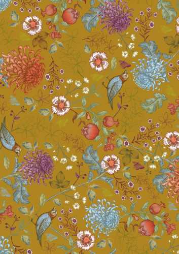 Geschenkpapier Trendy birdy blommom ochre 30cm x 200meter