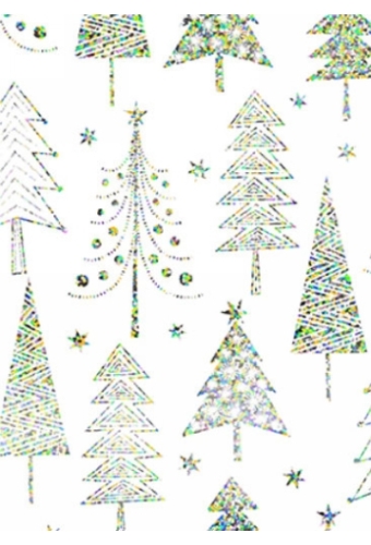 Kerstpapier Holographic cedar trees white 50cm x 200meter