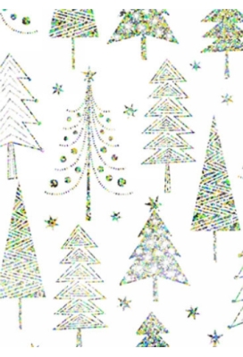 Kerstpapier Holographic cedar trees white 50cm x 200meter