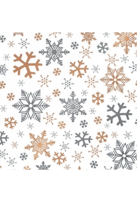 Kerstpapier Metallic Sneeuwvlokken Wit & Goud & Zilver 50cm x 100meter