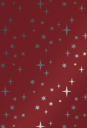 Kerstpapier Metallic Sterren Bordeaux 50cm x 200meter