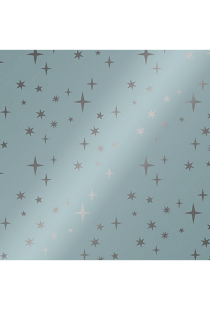 Kerstpapier Metallic Sterren IJsblauw 50cm x 100meter