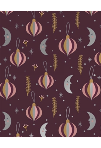 Kerstpapier Metallic christmas moon aubergine 50cm x 200meter