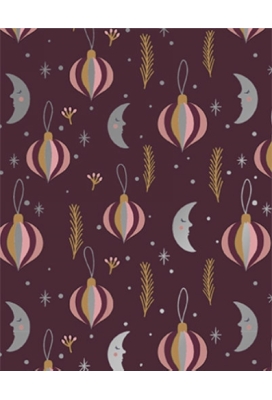Kerstpapier Metallic christmas moon aubergine 50cm x 200meter