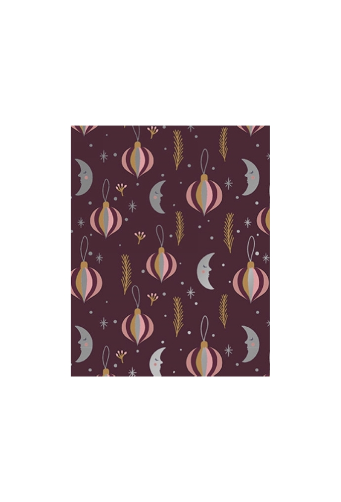 Kerstpapier Metallic christmas moon aubergine 50cm x 200meter