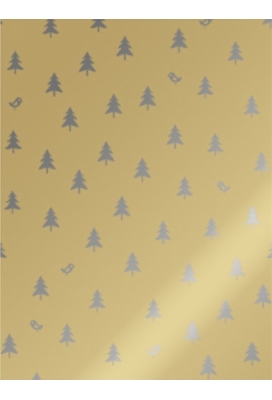 Kerstpapier Metallic robin wood gold 50cm x 200meter