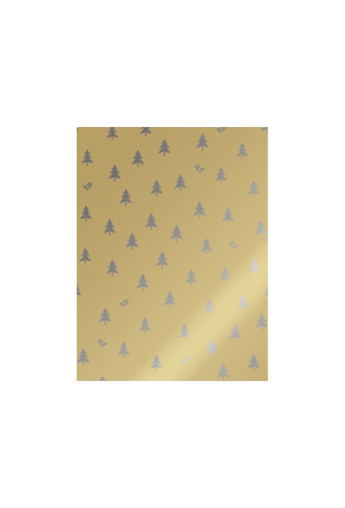 Kerstpapier Metallic robin wood gold 50cm x 200meter