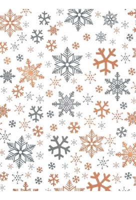Kerstpapier Metallic snow crystal white copper 50cm x 200meter