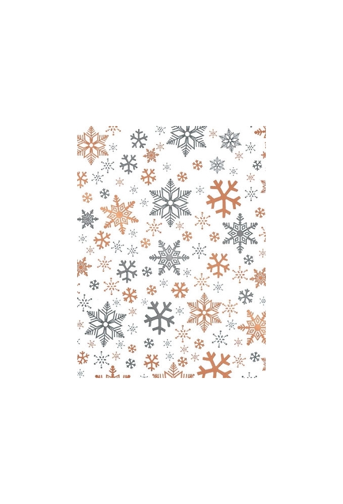 Kerstpapier Metallic snow crystal white copper 50cm x 200meter