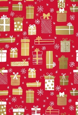 Kerstpapier Presents Rood Goud 50cm x 100meter