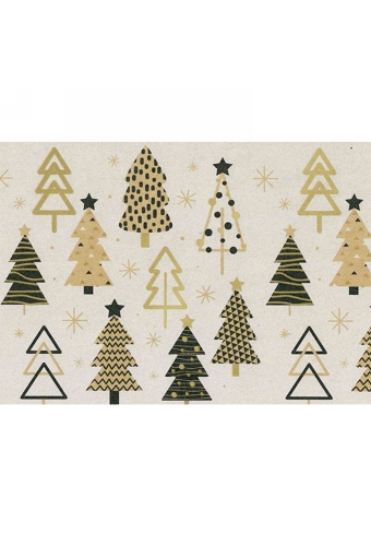Kerstpapier Trees Black and Gold 50cm x 200meter