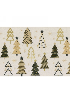 Kerstpapier Trees Black and Gold 50cm x 200meter