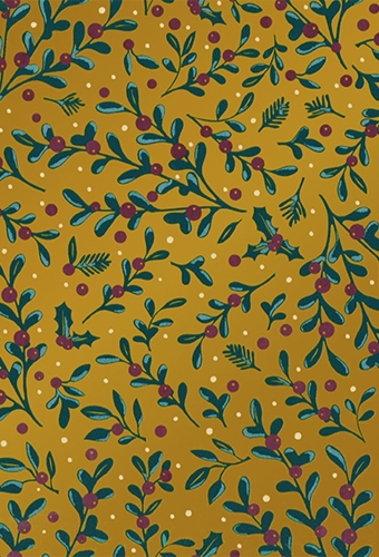 Kerstpapier Under The Mistletoe Gold & Green 50cm x 200meter