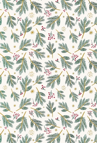 Kerstpapier Xmas Greenery Stars 50cm x 200meter