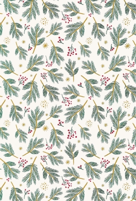Kerstpapier Xmas Greenery Stars 50cm x 200meter